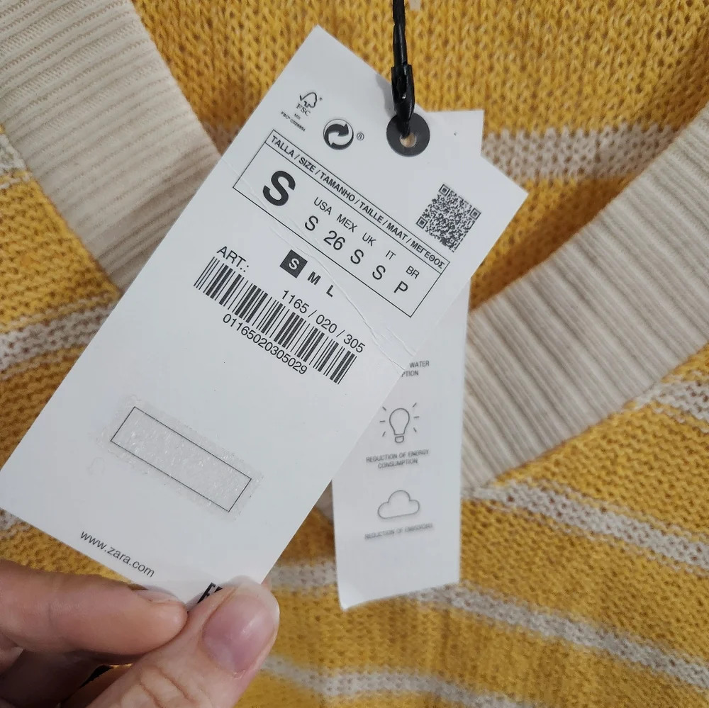 NWT Zara yellow and white striped open knit preppy vest lagenlook oversized SM - Picture 6 of 9